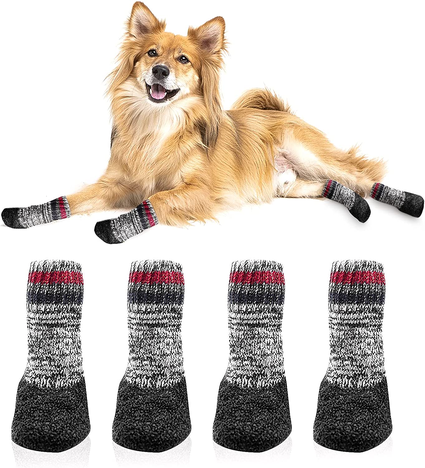 4PCS Dog Boots Pet Knit Socks